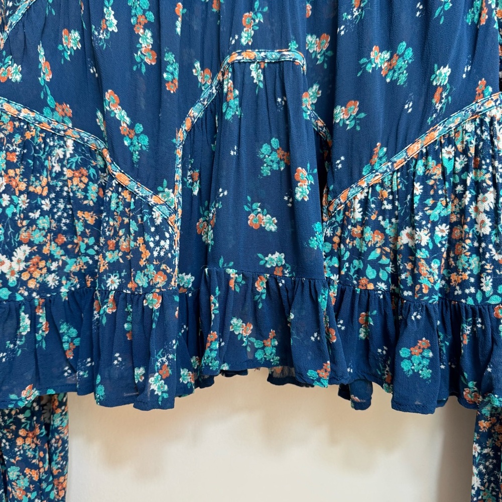 Anthropologie Navy Floral Ruffled Peasant Blouse - Picture 9 of 15